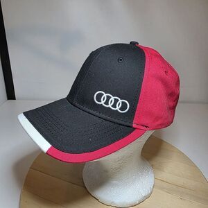 Genuine OEM Audi Logo Embroidered Snap Back Ball Cap Hat Black Red Gray